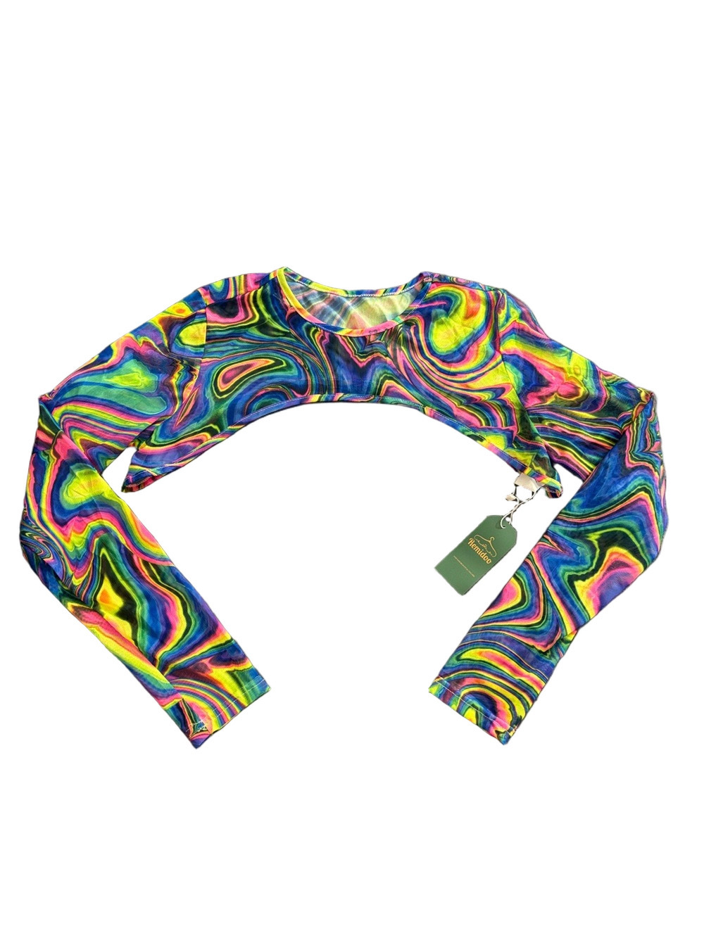 NWT Remidoo Mesh Shrug Bolero Crop Top Rainbow Swirl Festival Large